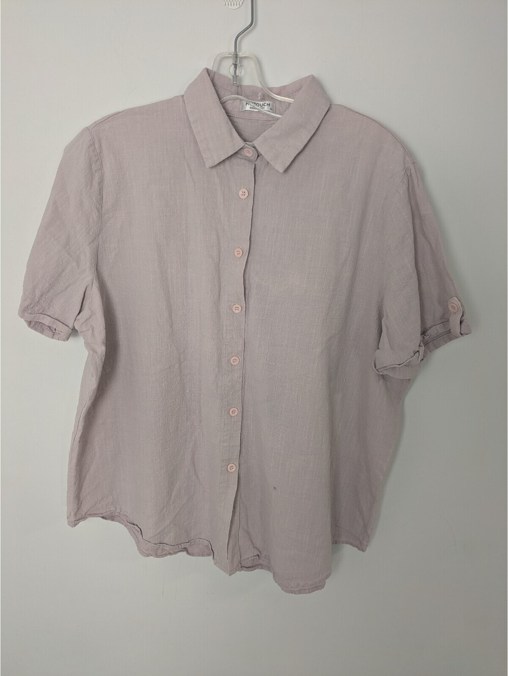 HOTOUCH Dusty Mauve Pink 100% Cotton Short Sleeve Button Up Blouse Shirt XL